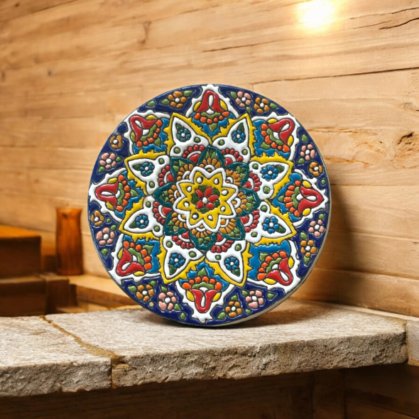 Premium Vibrant Minakari Pottery Plate Artisan Detail View