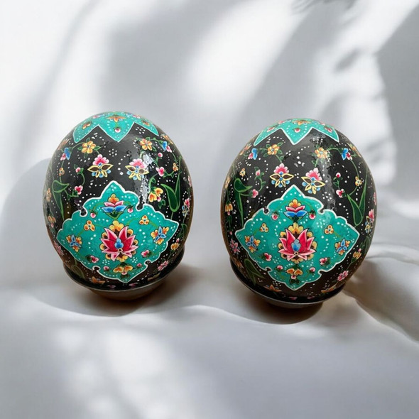 Premium Persian Hand Painted Ostrich Eggs Artisan Detail View