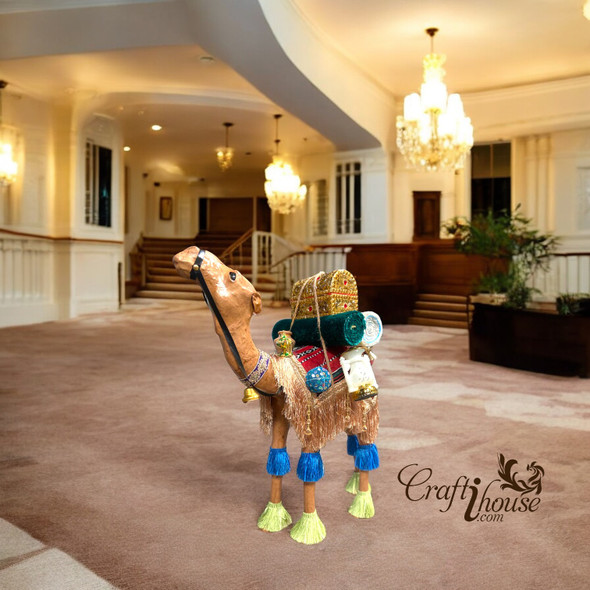 Stuffed Leather Loaded Camel 70 | Sophisticated Desert Mascot | Unique Travel Souvenir - Luxury Handcrafted Art Craftihouse Dubai