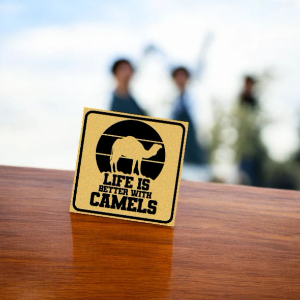 "Life is Better with Camels" Funny Aluminum Fridge Magnet | 8x8 cm, Al Ain & Fujairah Souvenir, UAE Collectible Travel Gift - Handcrafted Heritage Souvenir from Craftihouse Dubai