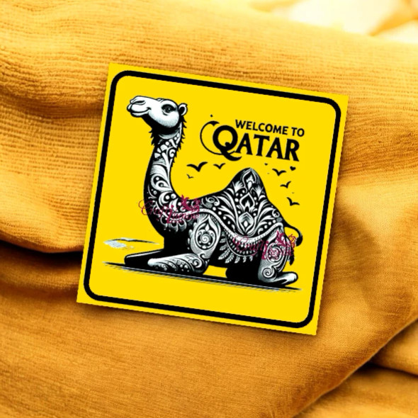Premium Camel "welcome To Qatar!" Iconic Middle Eastern Premium Quality Artisan Detail View