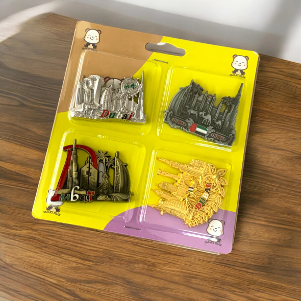 Set of 4 Dubai Metal Magnets | Souvenir & Collectible Gift Pack - Handcrafted Heritage Souvenir from Craftihouse Dubai