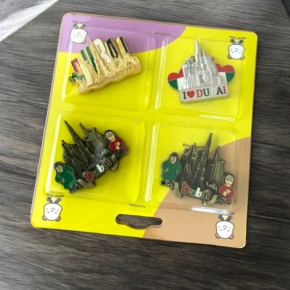 Economy Souvenir & Travel Gift Set | Set of 4 Dubai Metal Magnets | Souvenir & Collectible | UAE Gift Pack - Handcrafted Heritage Souvenir from Craftihouse Dubai