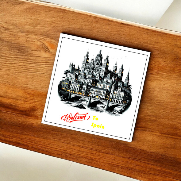 Welcome to Spain Travel Souvenir | 8x8 cm Aluminum Fridge Magnet | Spain Keepsake Gift from Barcelona - Handcrafted Heritage Souvenir from Craftihouse Dubai