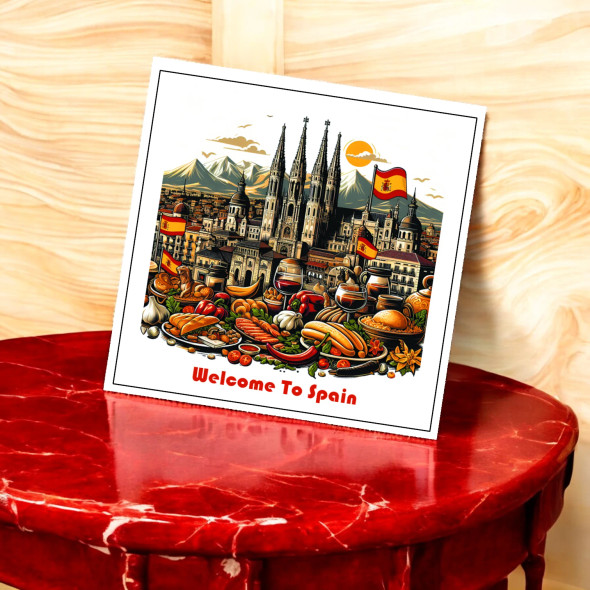 Welcome to Spain Aluminum Fridge Magnet | 8x8 cm Travel Keepsake Souvenir from Barcelona | Spain Travel Memory Gift - Handcrafted Heritage Souvenir from Craftihouse Dubai