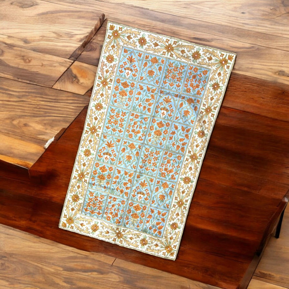 Luxury Silk Embroidered Cotton Prayer Mat Artisan Detail View