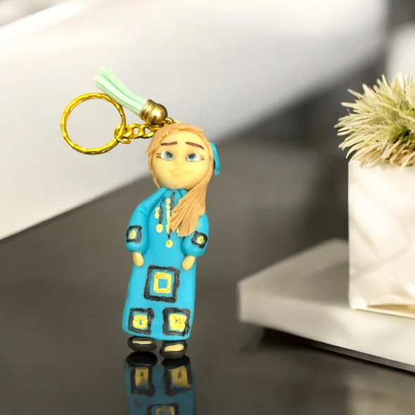Handmade Doll Keychain | Elegant Blue Dress and Tassel Charm | Qatar Souvenir - Handcrafted Heritage Souvenir from Craftihouse Dubai