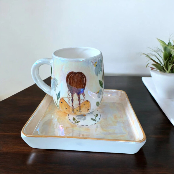Cute Girl Cozy Teacups Heritage Ceramic Mug | Middle Eastern Decor Accent - Luxury Handcrafted Art Craftihouse Dubai