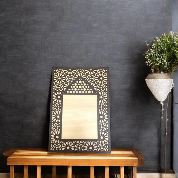 Vintage-Style Wooden Mashrabiya Frame – Authentic Design for Photos & Islamic Art, 33x48 cm - Handcrafted Heritage Souvenir from Craftihouse Dubai