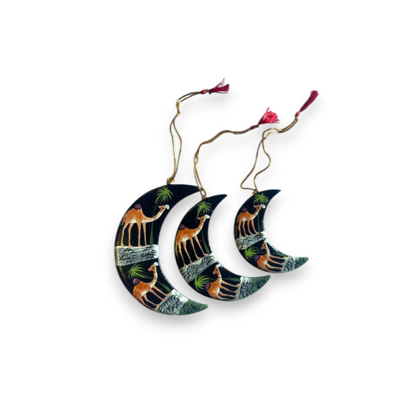 Wooden Moon Christmas Ornaments Holiday | Artisan Home Decor Piece | Unique Middle Eastern Art - Luxury Handcrafted Art Craftihouse Dubai