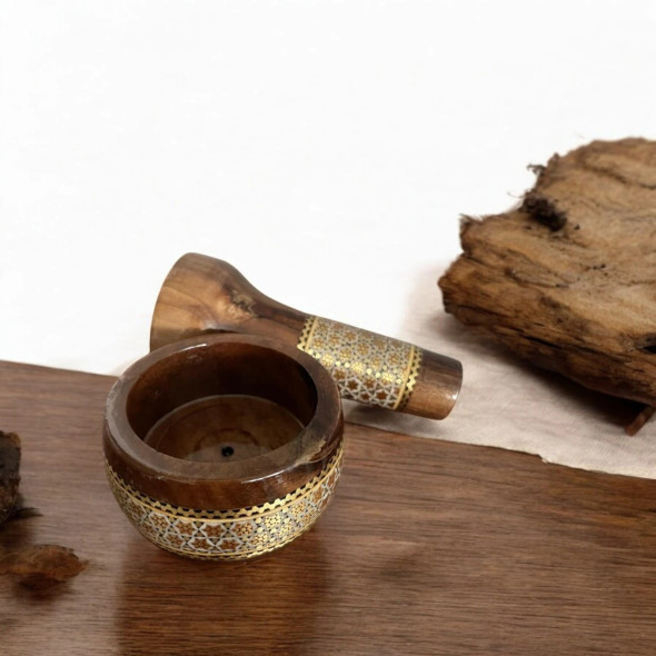 Handcrafted Handmade Wooden Khatamkari Mortar and Pestle for Home and Gift