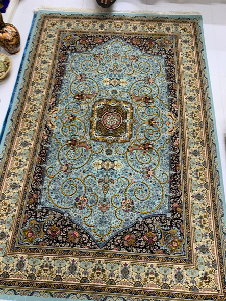 Awesome Flower Pattern Silk Carpet 225x150 Cm - Pure Silk Machine-made For Living Room Decor | Luxury Islamic Gift Idea | Traditional Mihrab Design Rug - Luxury Handcrafted Art Craftihouse Dubai