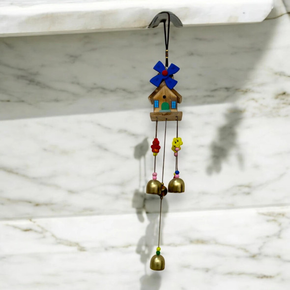 Wooden-brass Wind Chimes Hanging House | Artisan Home Decor Piece | Unique Middle Eastern Art - Luxury Handcrafted Art Craftihouse Dubai