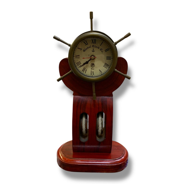 Premium Solid Brass Ship Wheel Clock on Wooden Pulley Craftsmanship and Design