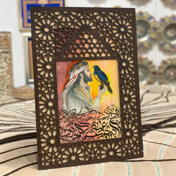Luxury Retirement Emirati Man Falcon Acrylic Artisan Detail View