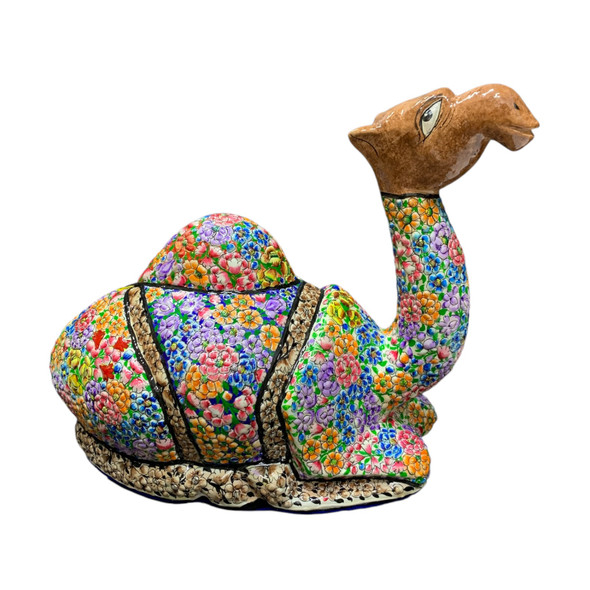 Hand-painted Paper Mache Sitting Camel | Handcrafted Desert Figurine | Traditional Arabian Art - Luxury Handcrafted Art Craftihouse Dubai