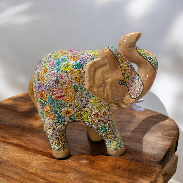 Luxury Hand-painted Paper Mache Elephant Unique Artisan Detail View