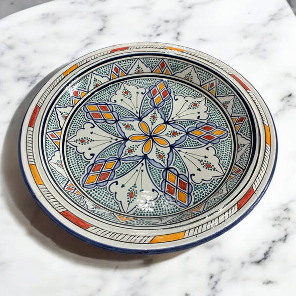 Luxury Hand-Painted Moroccan Ceramic Plate Artisan Detail View
