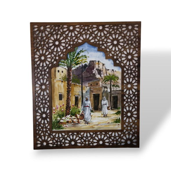 Luxury Hand-painted Wooden Wall With Arabic Artisan Detail View