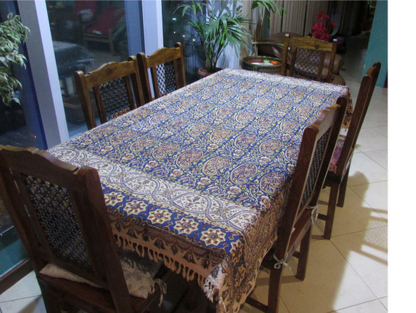 Sustainable handmade textile tablecloth from Craftihouse displayed on a rustic table