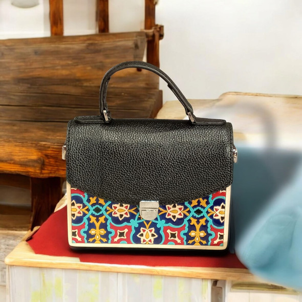 Handcrafted ''MARJAN'' Wooden-LEATHER  Clutch Bag for Home and Gift