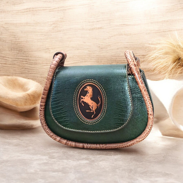 Luxury Luxury Green & Brown Natural Leather Handbag Artisan Detail View