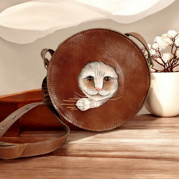 Premium Hand-Painted Leather Cat Crossbody Bag Craftsmanship and Design