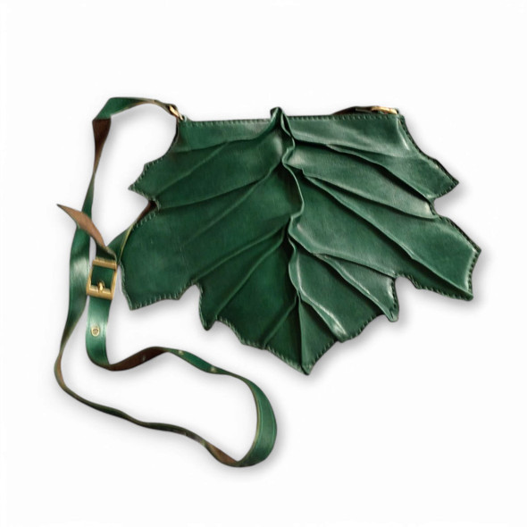 Luxury Handmade Leaf-Shaped Leather Bag Artisan Detail View