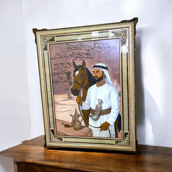 Emirati Bedouin Painting With Arabic Calligraphy | Luxury Heritage Decor & Unique Artisan Piece - Luxury Handcrafted Art Craftihouse Dubai