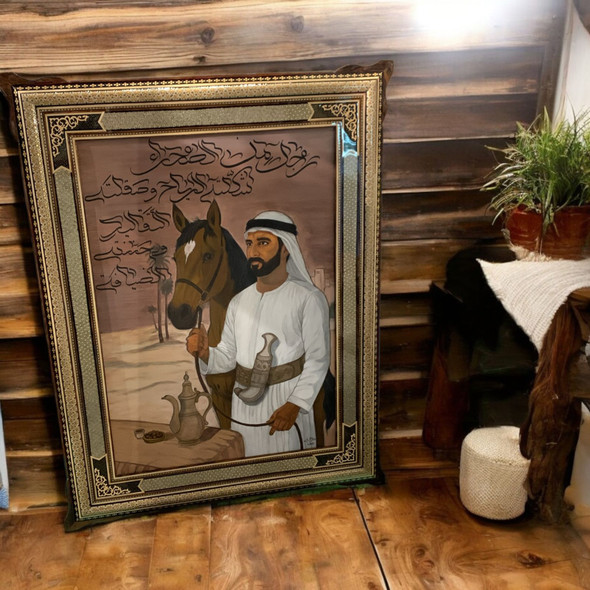Emirati Bedouin Painting With Arabic Calligraphy | Luxury Heritage Decor & Unique Artisan Piece - Luxury Handcrafted Art Craftihouse Dubai