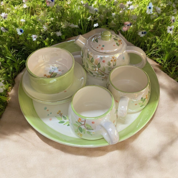 Hand Painted  Green Floral Hand Painted Tea Serving Set – Luxury Handcrafted Gift