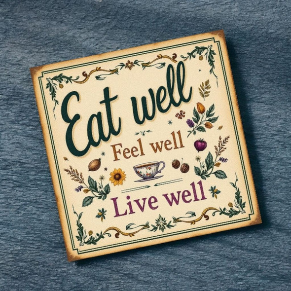 "eat Well Feel Well Live Well" Aluminum 10x10 Cm Motivational Health & Wellness | Luxury Heritage Fr - Luxury Handcrafted Art Craftihouse Dubai