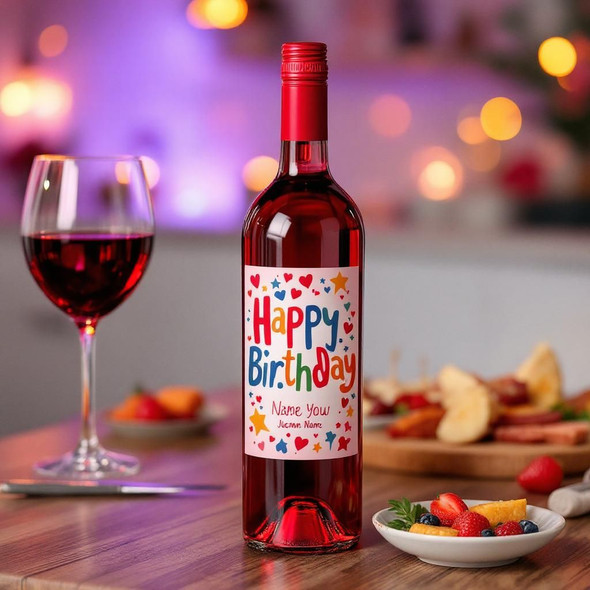 Personalized luxury birthday wine bottle label with custom name and age.