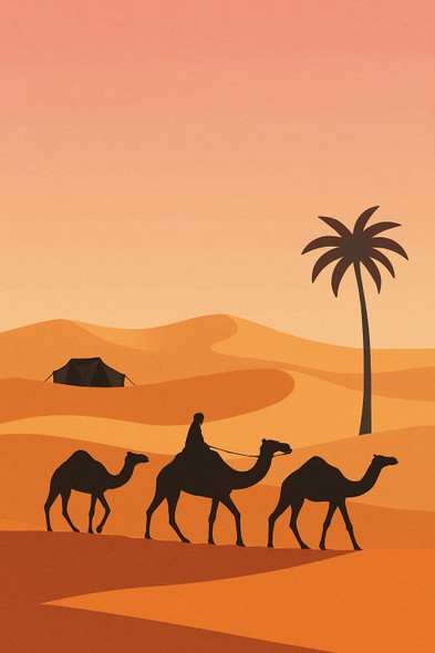 camel silhouettes on dunes