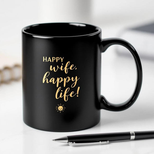 Funny "happy Wife Happy Luxury Ceramic Mug | Premium Handcrafted Gift - Luxury Handcrafted Art Craftihouse Dubai