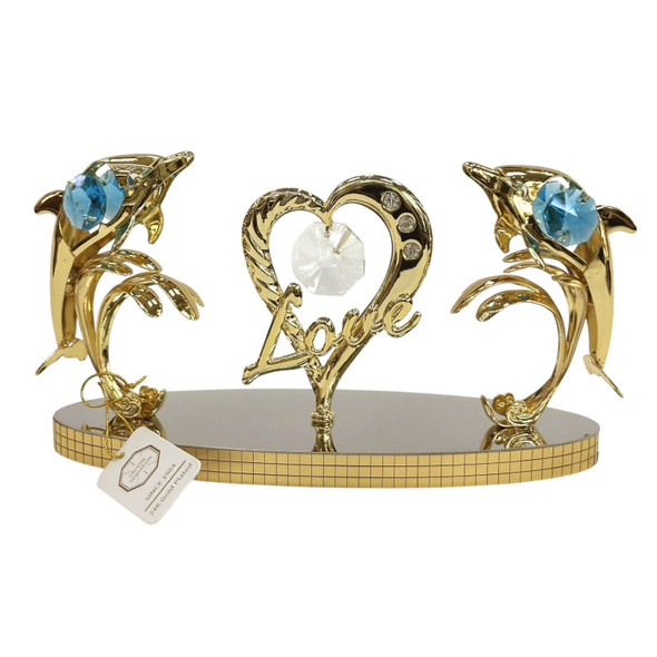 Gold-plated Dolphin Couple Figurine Crystals | Artisan Glassware Centerpiece - Luxury Handcrafted Art Craftihouse Dubai