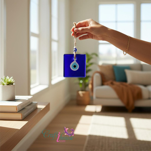 Square Evil Eye Wall Hanging | Authentic Turkish Protection Charm | Spiritual Gift - Luxury Handcrafted Art Craftihouse Dubai