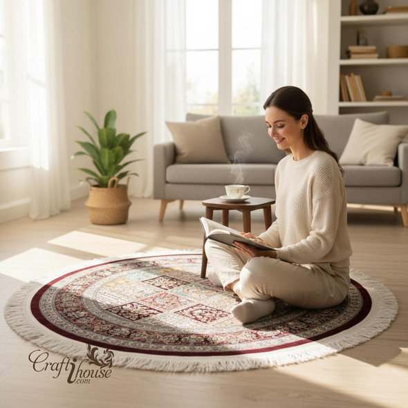 Round Silk Floor Carpet 100 cm