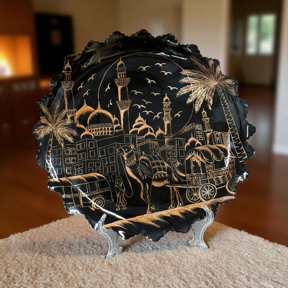 30 Cm Hand-engraved Copper Plate | Artisan Glassware Centerpiece - Luxury Handcrafted Art Craftihouse Dubai