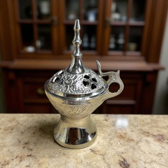 Silver Color Brass Madkhan | Artisan Home Decor Piece | Unique Middle Eastern Art - Luxury Handcrafted Art Craftihouse Dubai