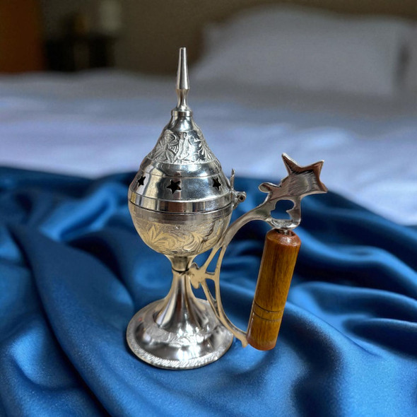 Premium Uae Silver Brass Madkhan Wooden Handcrafted Detail View