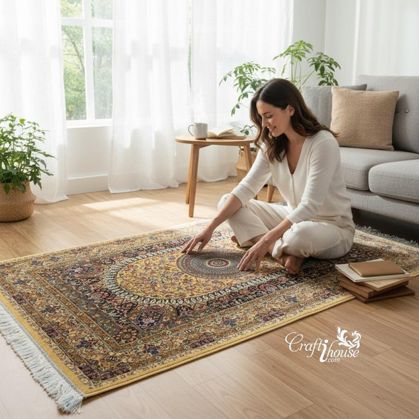 Silk Carpet – Machine Woven Oriental - Classic Silk Carpet – Machine Made With Medallion Pattern 150x100 Cm | Luxury Islamic Gift Idea | Traditional Mihrab Design Rug - Luxury Handcrafted Art Craftihouse Dubai