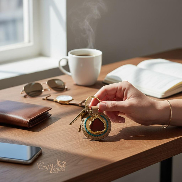 Exclusive Handmade Leather Keychain With Purple Agate Heritage Collection View