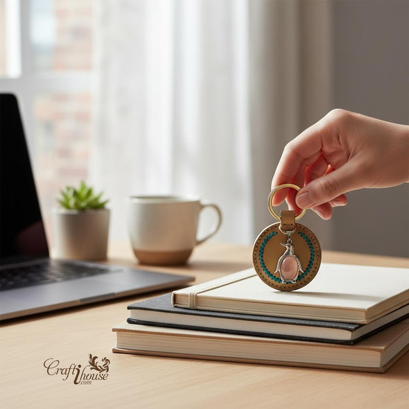 Luxury Handmade Metal Penguin Keychain Inlaid With Artisan Detail Shot
