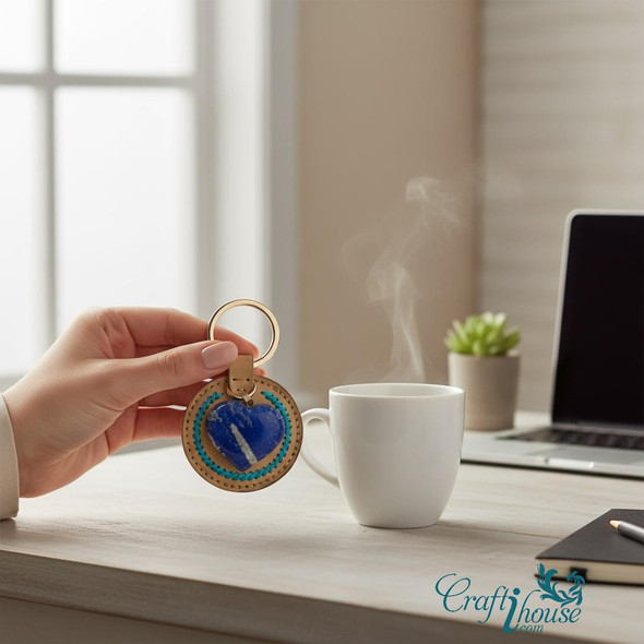 Handmade Leather Keychain With Heart-shaped Lapis | Exquisite Decorative Gemstone | Handcrafted Arti - Luxury Handcrafted Art Craftihouse Dubai