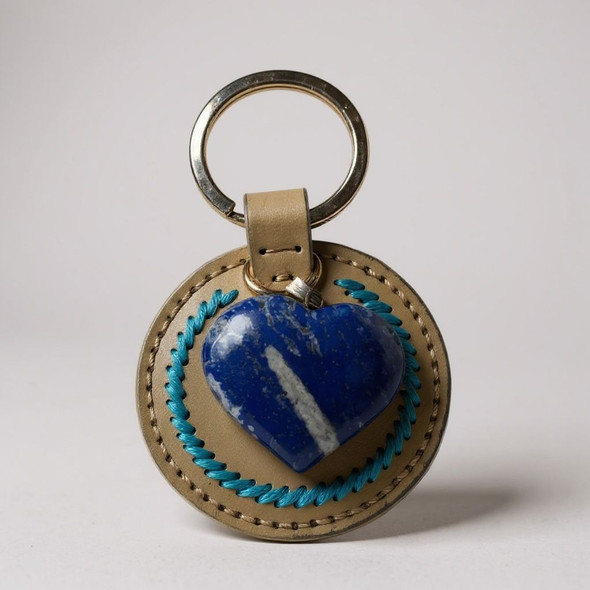Exclusive Handmade Leather Keychain With Heart-shaped Lapis Heritage Collection View