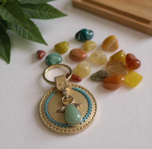 Handmade Leather Keychain With Metal Angel | Traditional Heritage Stone Art | Premium Gift Choice - Luxury Handcrafted Art Craftihouse Dubai