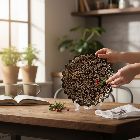 Unique Home Décor Plate Hand-engraved | Artisan Glassware Centerpiece - Luxury Handcrafted Art Craftihouse Dubai
