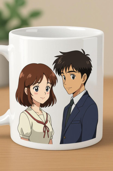 Luxury Ghibli Style Special Couple Mug Artisan Detail Shot