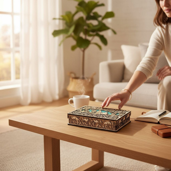 Luxury Dubai Corporate Gift Box – Handmade Wooden Box with UAE Iconic Buildings Carving | Eco-Friendly Souvenir & Unique Gift Hamper (28.5x19.5x5 cm) - Handcrafted Heritage Souvenir from Craftihouse Dubai